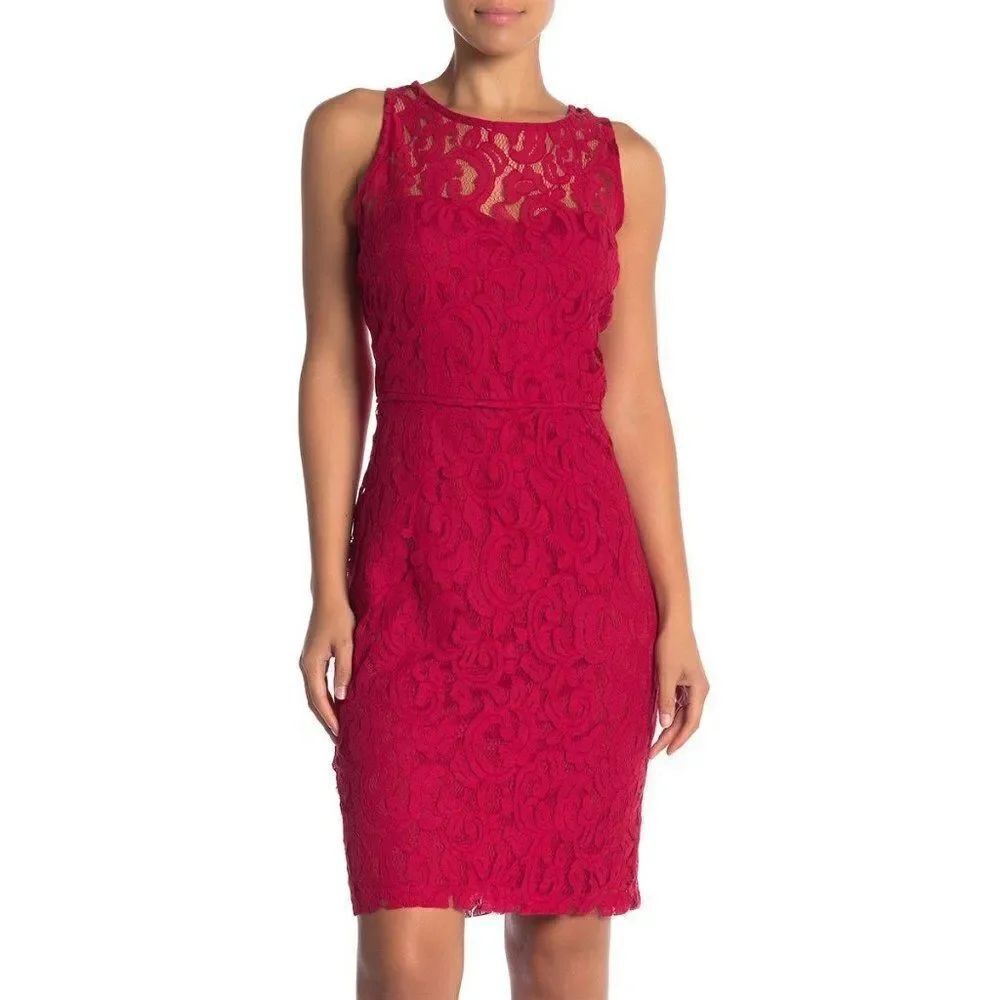 Marina Sleeveless Lace Sheath Dress size 4 in Red - NEW